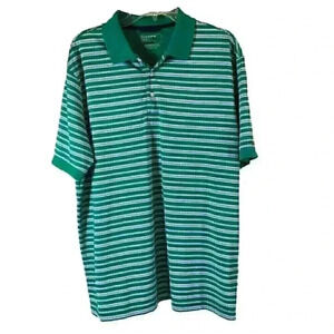 CHAPS 78 Golf Stay Dry Green Blue White Short Sleeve Striped Polo Size Large EUC